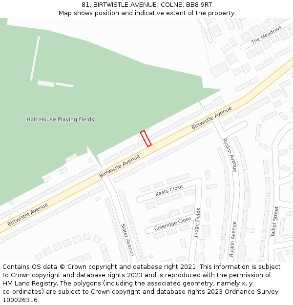 81, BIRTWISTLE AVENUE, COLNE, BB8 9RT: Location map and indicative extent of plot