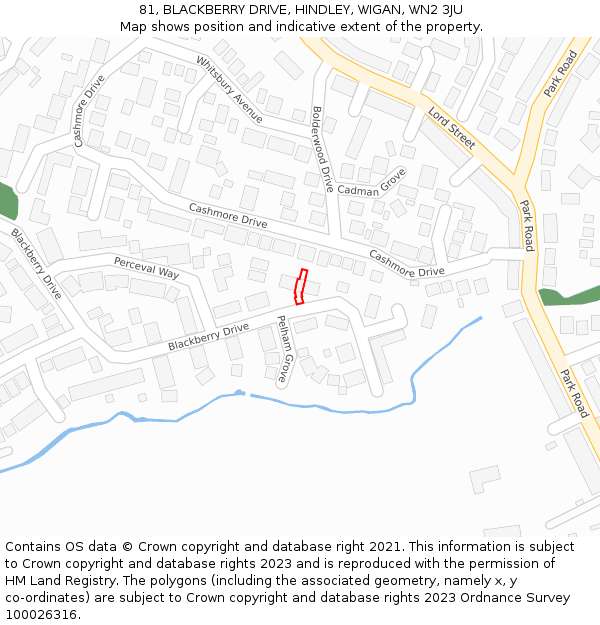 81, BLACKBERRY DRIVE, HINDLEY, WIGAN, WN2 3JU: Location map and indicative extent of plot