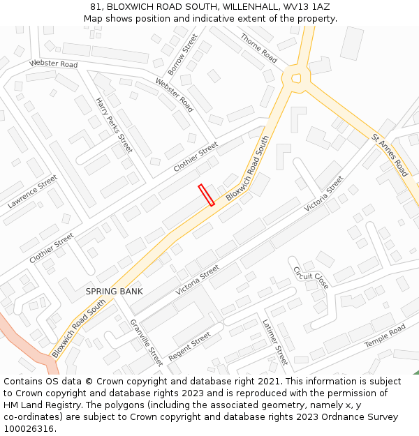 81, BLOXWICH ROAD SOUTH, WILLENHALL, WV13 1AZ: Location map and indicative extent of plot
