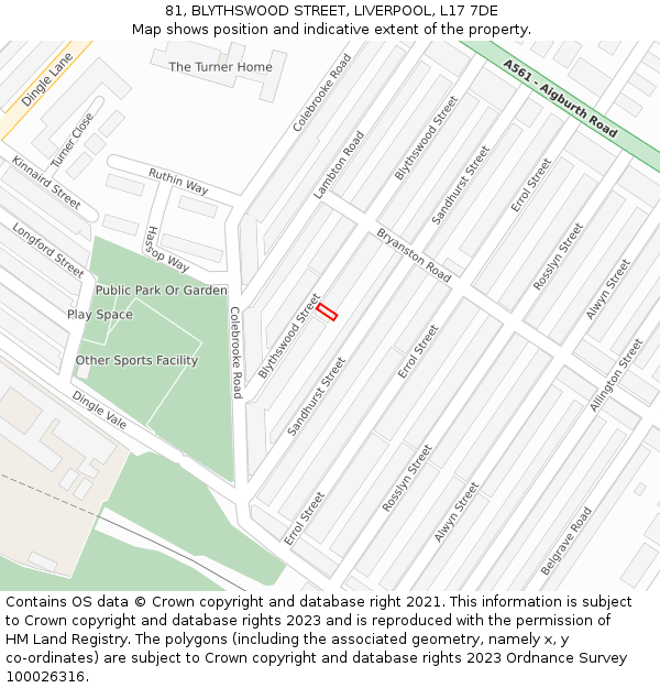 81, BLYTHSWOOD STREET, LIVERPOOL, L17 7DE: Location map and indicative extent of plot