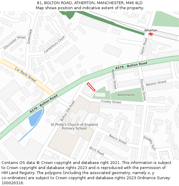 81, BOLTON ROAD, ATHERTON, MANCHESTER, M46 9LD: Location map and indicative extent of plot