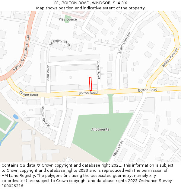 81, BOLTON ROAD, WINDSOR, SL4 3JX: Location map and indicative extent of plot