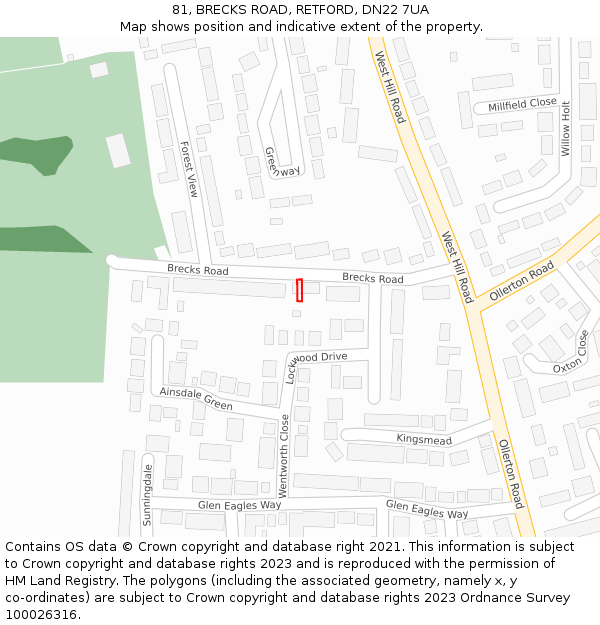 81, BRECKS ROAD, RETFORD, DN22 7UA: Location map and indicative extent of plot