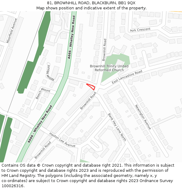 81, BROWNHILL ROAD, BLACKBURN, BB1 9QX: Location map and indicative extent of plot