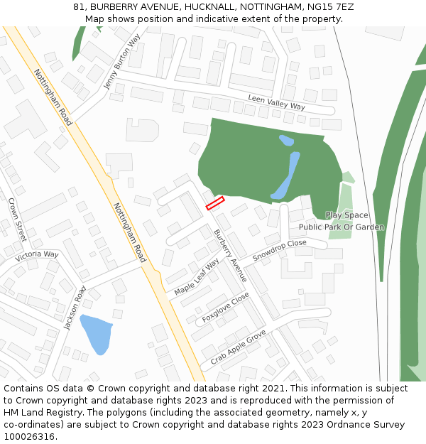 81, BURBERRY AVENUE, HUCKNALL, NOTTINGHAM, NG15 7EZ: Location map and indicative extent of plot