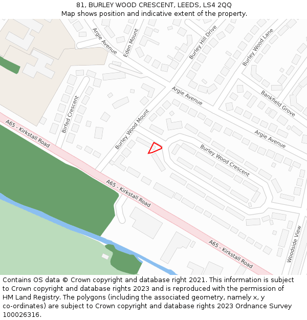 81, BURLEY WOOD CRESCENT, LEEDS, LS4 2QQ: Location map and indicative extent of plot