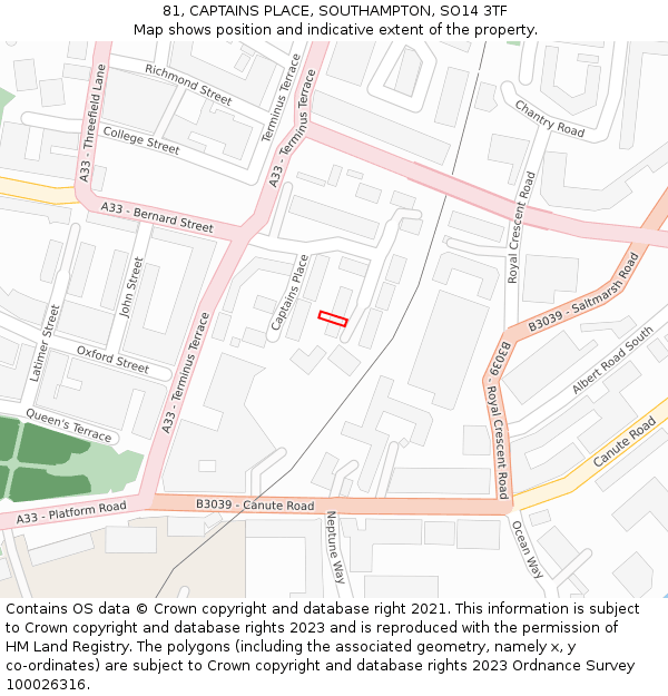 81, CAPTAINS PLACE, SOUTHAMPTON, SO14 3TF: Location map and indicative extent of plot