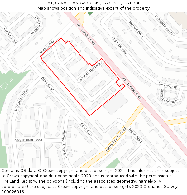 81, CAVAGHAN GARDENS, CARLISLE, CA1 3BF: Location map and indicative extent of plot