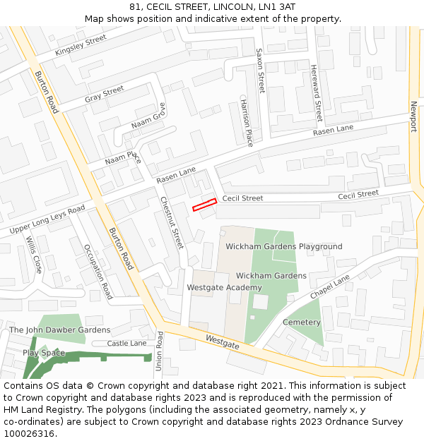81, CECIL STREET, LINCOLN, LN1 3AT: Location map and indicative extent of plot
