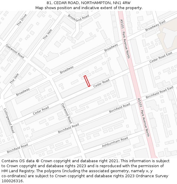 81, CEDAR ROAD, NORTHAMPTON, NN1 4RW: Location map and indicative extent of plot