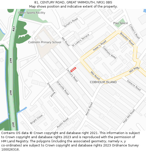81, CENTURY ROAD, GREAT YARMOUTH, NR31 0BS: Location map and indicative extent of plot