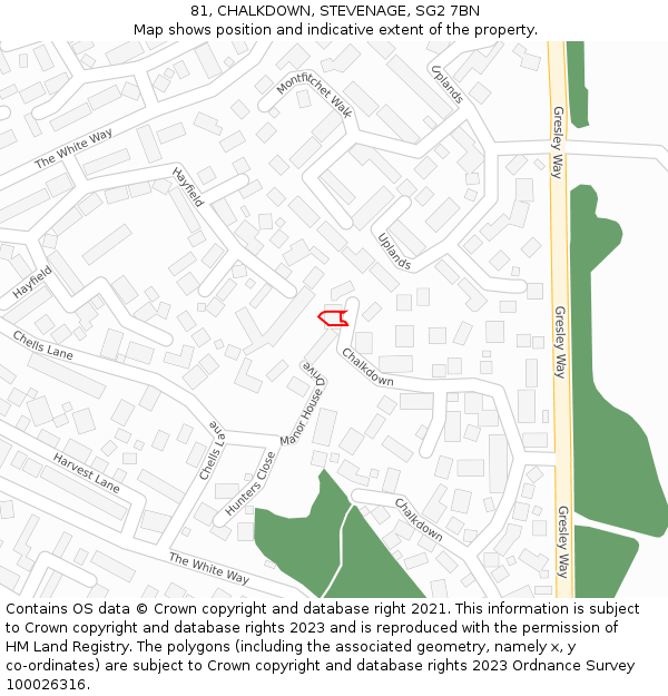 81, CHALKDOWN, STEVENAGE, SG2 7BN: Location map and indicative extent of plot