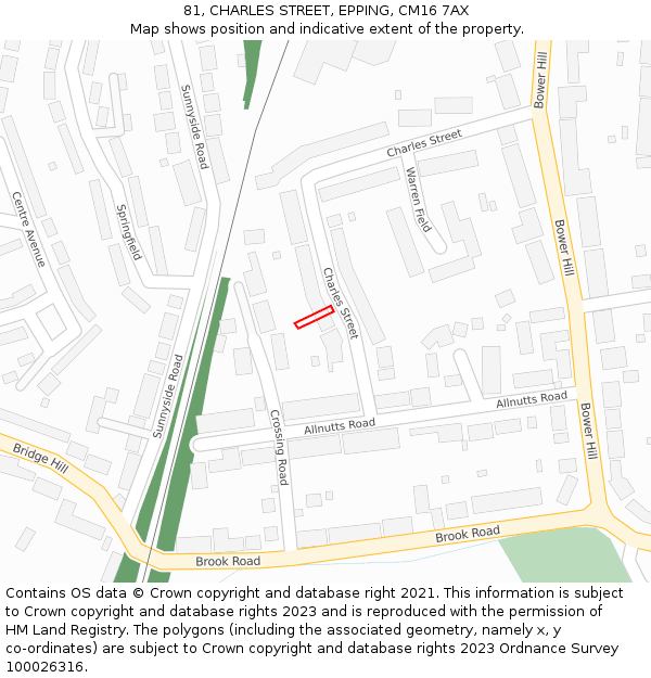 81, CHARLES STREET, EPPING, CM16 7AX: Location map and indicative extent of plot