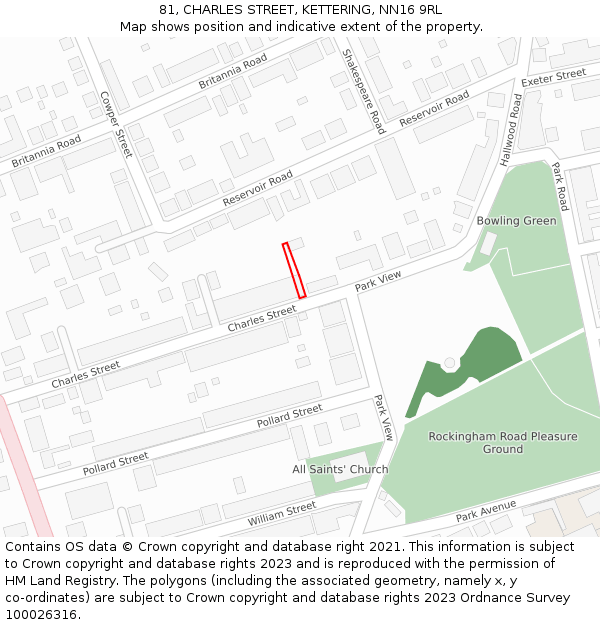 81, CHARLES STREET, KETTERING, NN16 9RL: Location map and indicative extent of plot
