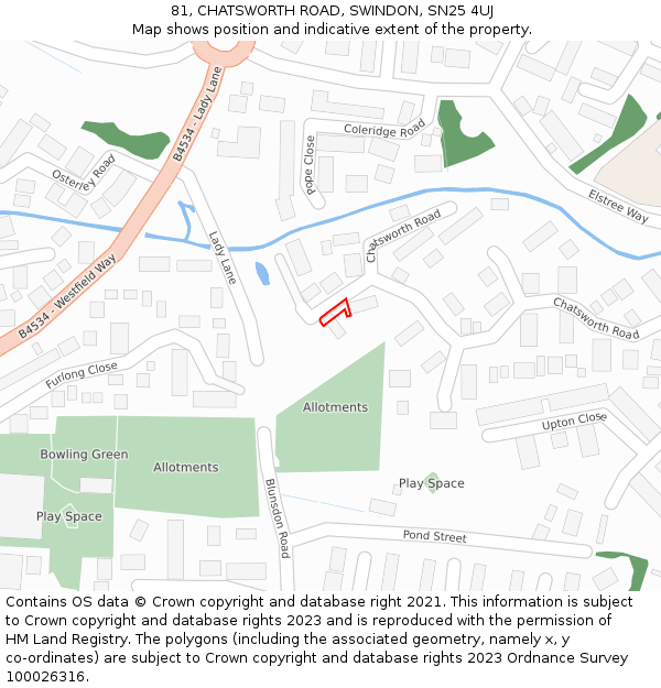 81, CHATSWORTH ROAD, SWINDON, SN25 4UJ: Location map and indicative extent of plot