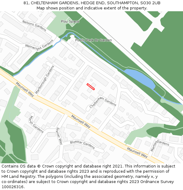81, CHELTENHAM GARDENS, HEDGE END, SOUTHAMPTON, SO30 2UB: Location map and indicative extent of plot