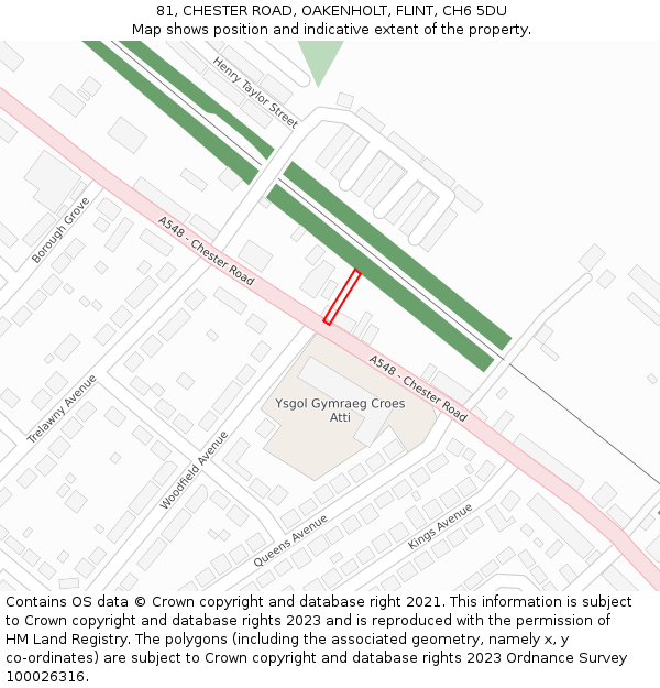 81, CHESTER ROAD, OAKENHOLT, FLINT, CH6 5DU: Location map and indicative extent of plot