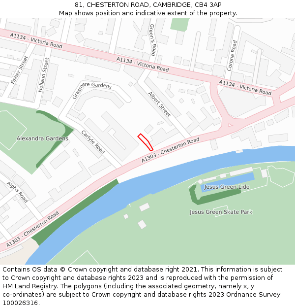 81, CHESTERTON ROAD, CAMBRIDGE, CB4 3AP: Location map and indicative extent of plot