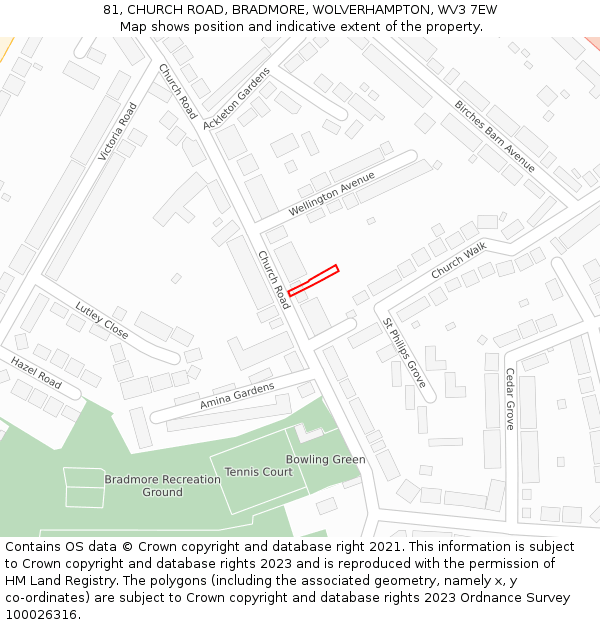 81, CHURCH ROAD, BRADMORE, WOLVERHAMPTON, WV3 7EW: Location map and indicative extent of plot