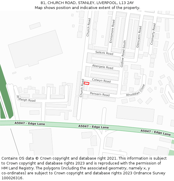 81, CHURCH ROAD, STANLEY, LIVERPOOL, L13 2AY: Location map and indicative extent of plot