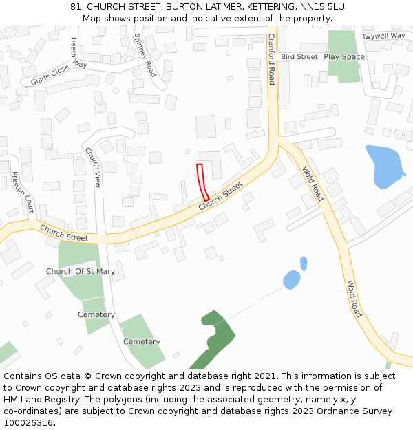 81, CHURCH STREET, BURTON LATIMER, KETTERING, NN15 5LU: Location map and indicative extent of plot
