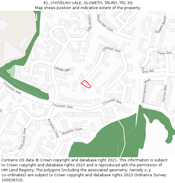 81, CHYVELAH VALE, GLOWETH, TRURO, TR1 3YJ: Location map and indicative extent of plot