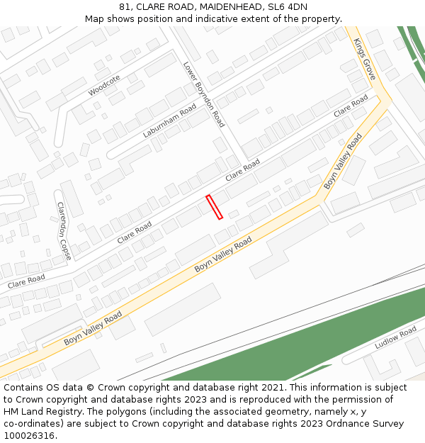 81, CLARE ROAD, MAIDENHEAD, SL6 4DN: Location map and indicative extent of plot