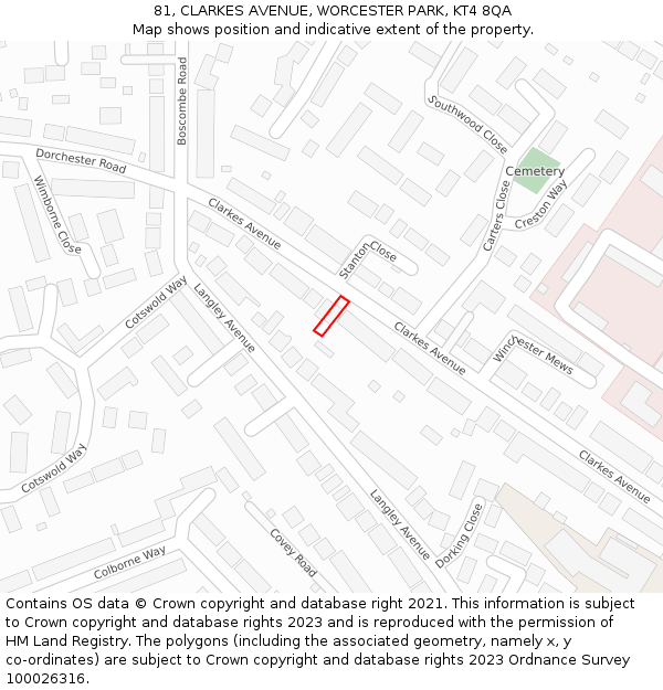 81, CLARKES AVENUE, WORCESTER PARK, KT4 8QA: Location map and indicative extent of plot