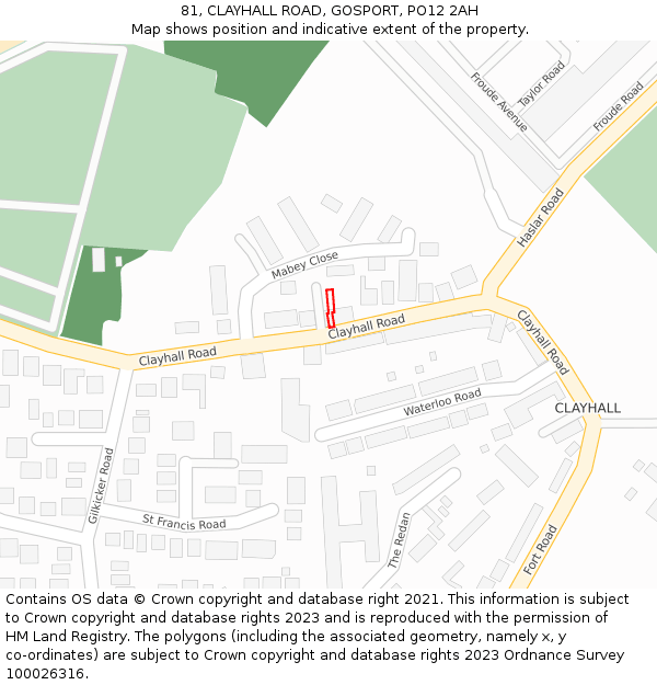 81, CLAYHALL ROAD, GOSPORT, PO12 2AH: Location map and indicative extent of plot