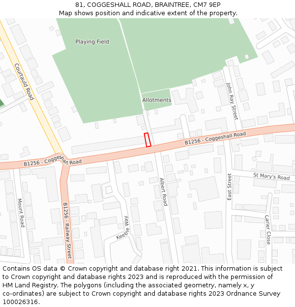 81, COGGESHALL ROAD, BRAINTREE, CM7 9EP: Location map and indicative extent of plot