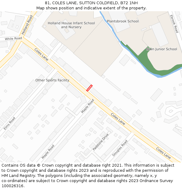 81, COLES LANE, SUTTON COLDFIELD, B72 1NH: Location map and indicative extent of plot