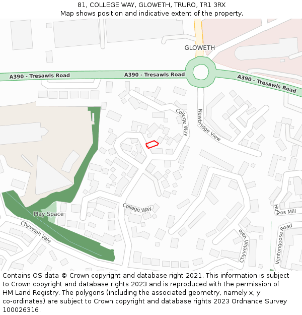 81, COLLEGE WAY, GLOWETH, TRURO, TR1 3RX: Location map and indicative extent of plot
