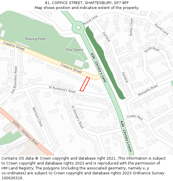 81, COPPICE STREET, SHAFTESBURY, SP7 8PF: Location map and indicative extent of plot