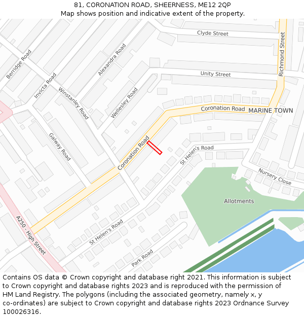 81, CORONATION ROAD, SHEERNESS, ME12 2QP: Location map and indicative extent of plot