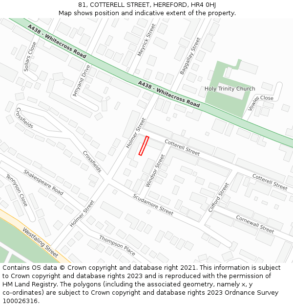 81, COTTERELL STREET, HEREFORD, HR4 0HJ: Location map and indicative extent of plot