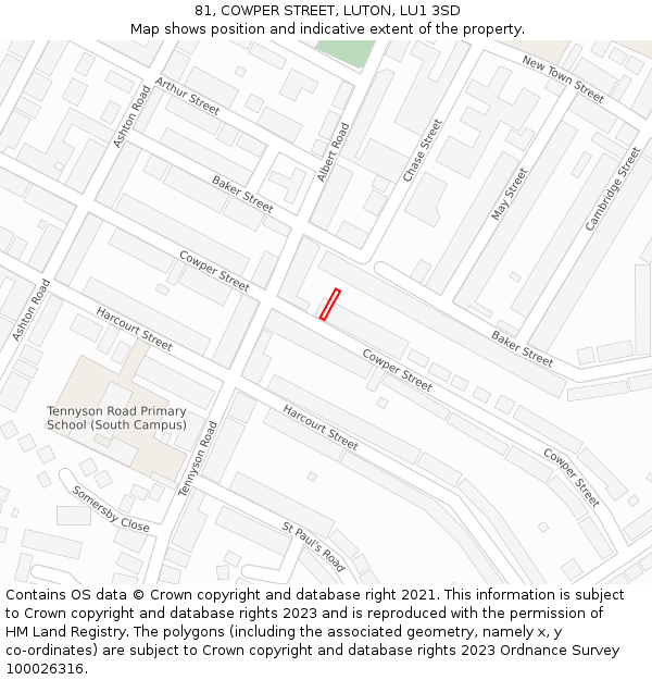 81, COWPER STREET, LUTON, LU1 3SD: Location map and indicative extent of plot