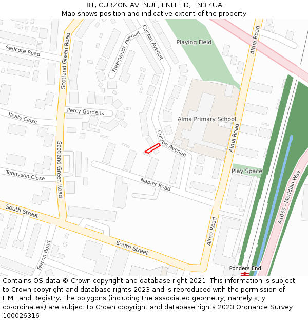 81, CURZON AVENUE, ENFIELD, EN3 4UA: Location map and indicative extent of plot