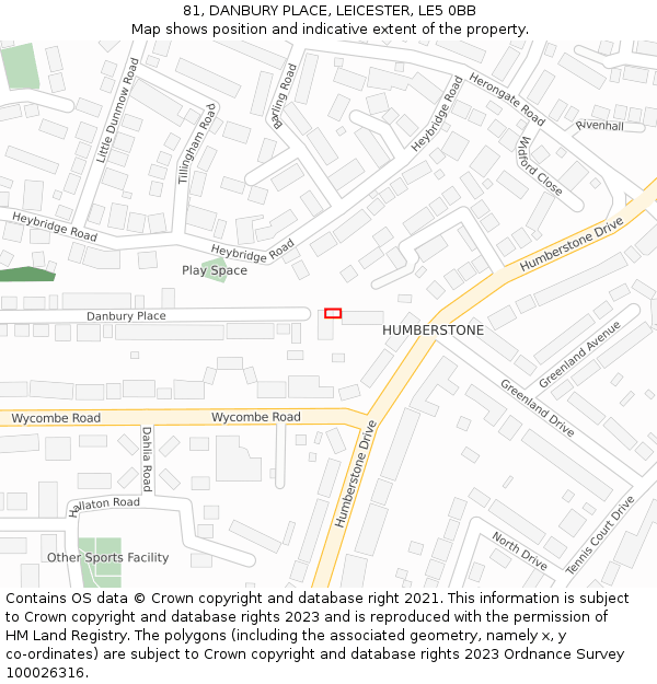 81, DANBURY PLACE, LEICESTER, LE5 0BB: Location map and indicative extent of plot