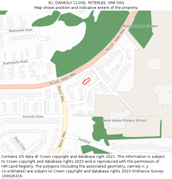 81, DANESLY CLOSE, PETERLEE, SR8 5AG: Location map and indicative extent of plot