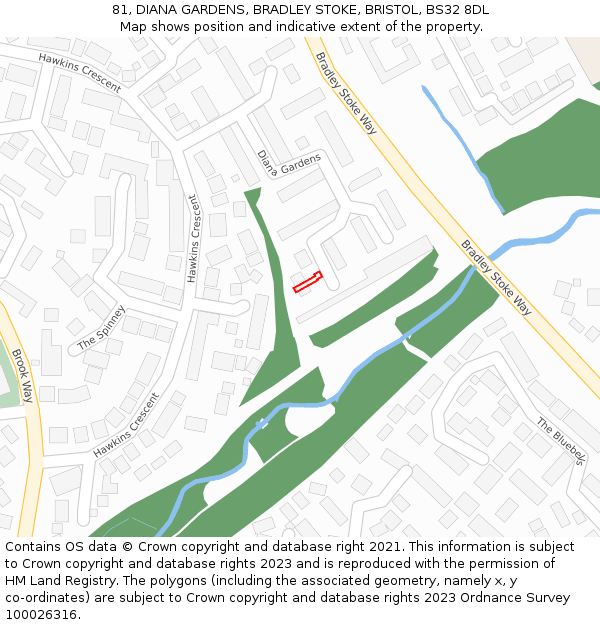 81, DIANA GARDENS, BRADLEY STOKE, BRISTOL, BS32 8DL: Location map and indicative extent of plot