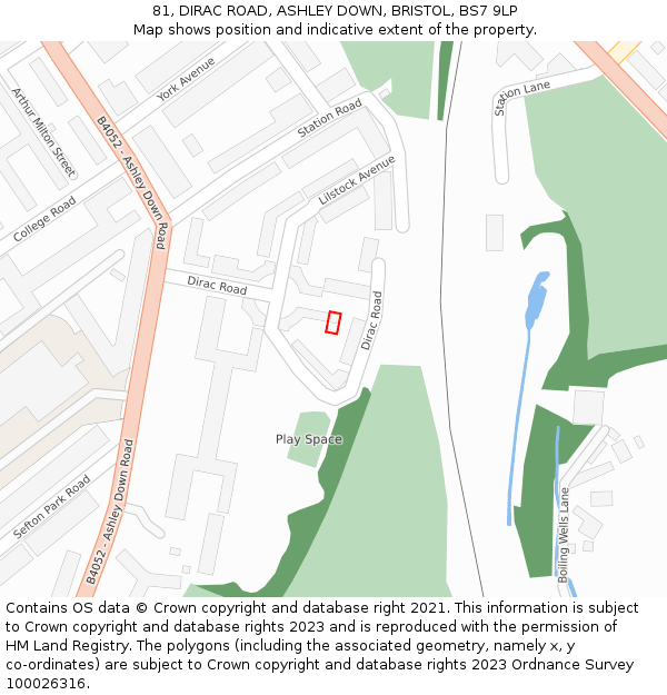 81, DIRAC ROAD, ASHLEY DOWN, BRISTOL, BS7 9LP: Location map and indicative extent of plot