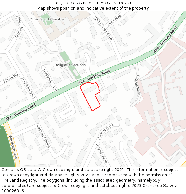 81, DORKING ROAD, EPSOM, KT18 7JU: Location map and indicative extent of plot