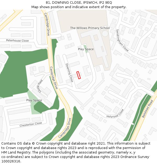81, DOWNING CLOSE, IPSWICH, IP2 9EQ: Location map and indicative extent of plot
