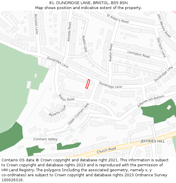 81, DUNDRIDGE LANE, BRISTOL, BS5 8SN: Location map and indicative extent of plot