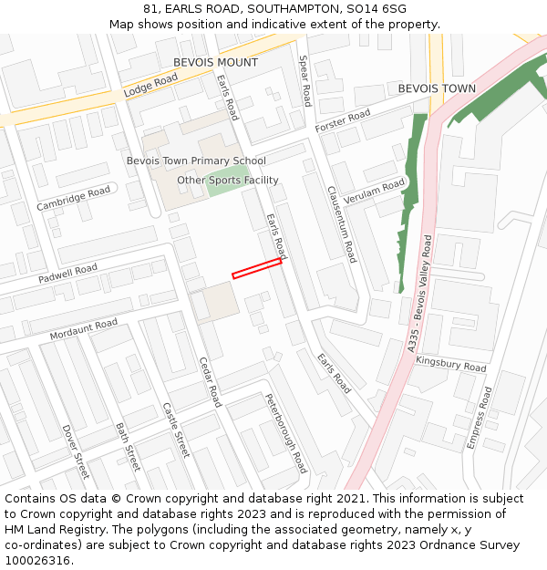 81, EARLS ROAD, SOUTHAMPTON, SO14 6SG: Location map and indicative extent of plot