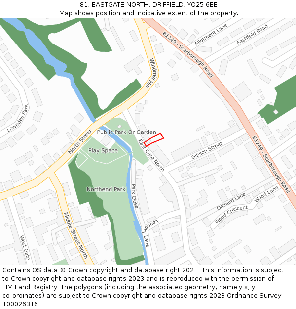81, EASTGATE NORTH, DRIFFIELD, YO25 6EE: Location map and indicative extent of plot