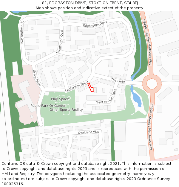 81, EDGBASTON DRIVE, STOKE-ON-TRENT, ST4 8FJ: Location map and indicative extent of plot