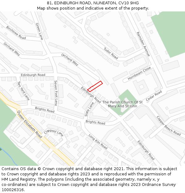 81, EDINBURGH ROAD, NUNEATON, CV10 9HG: Location map and indicative extent of plot