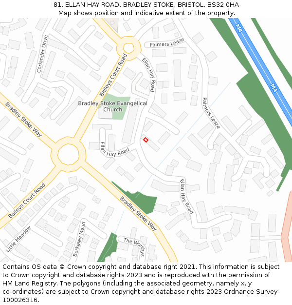 81, ELLAN HAY ROAD, BRADLEY STOKE, BRISTOL, BS32 0HA: Location map and indicative extent of plot