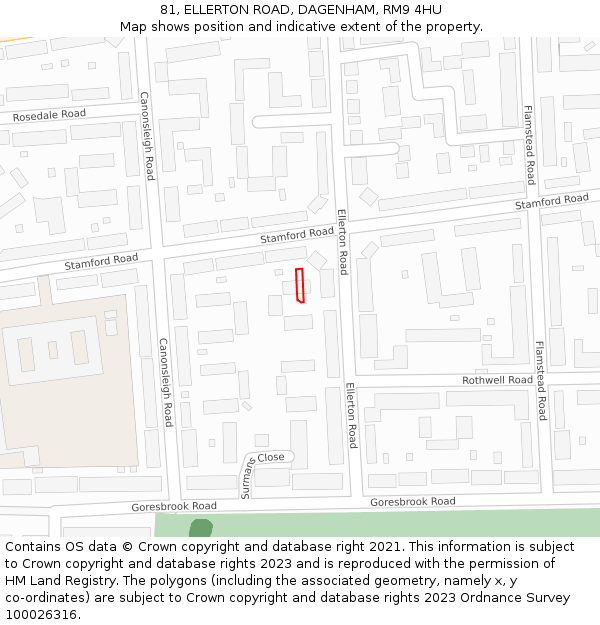 81, ELLERTON ROAD, DAGENHAM, RM9 4HU: Location map and indicative extent of plot